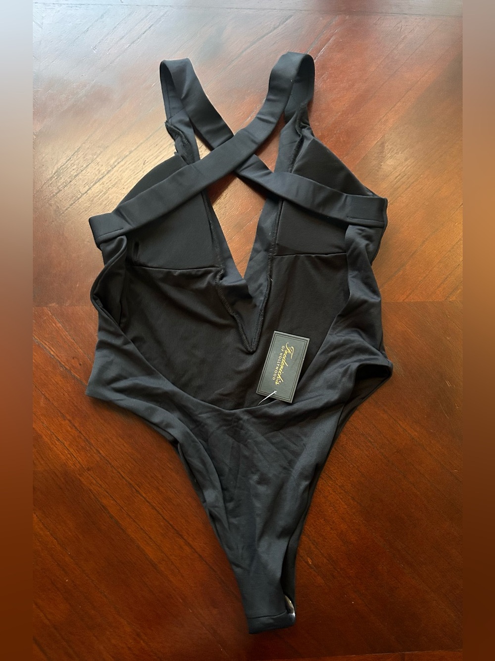 NEW Frederick's of Hollywood Black Deep V One-Piece Swimsuit size M - Picture 2 of 5